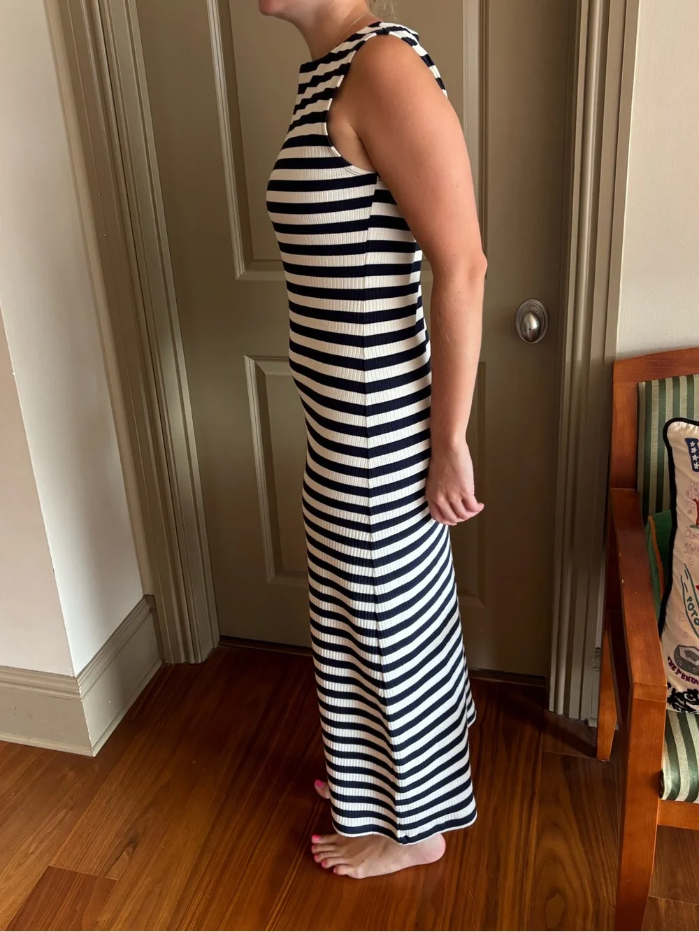 J. Crew Navy and White Striped Sleeveless Midi Dress